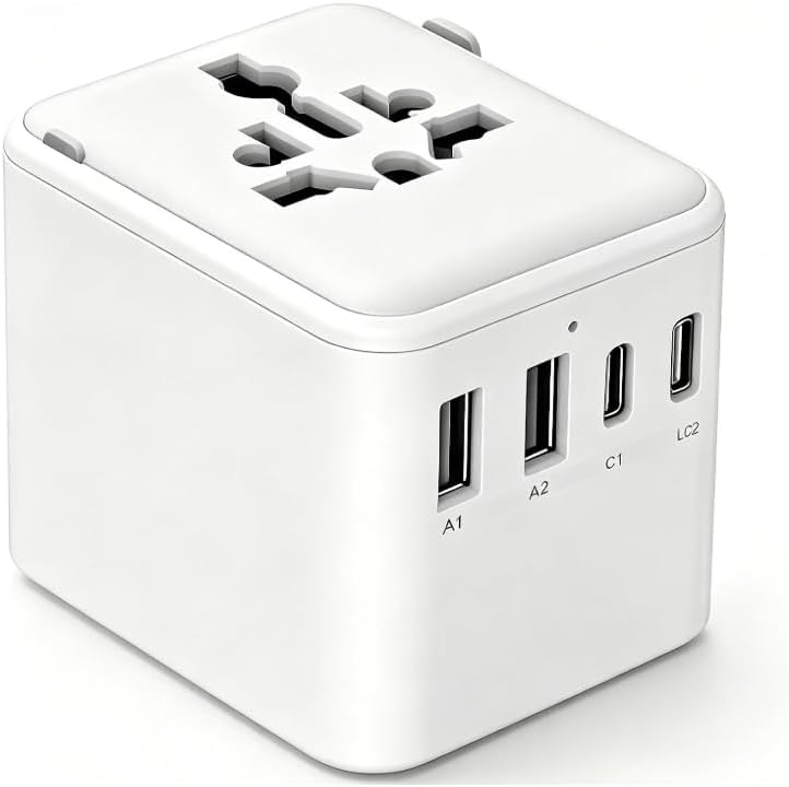 Universal Travel Adapter with 2 USB-A and 2 USB-C Ports 15W