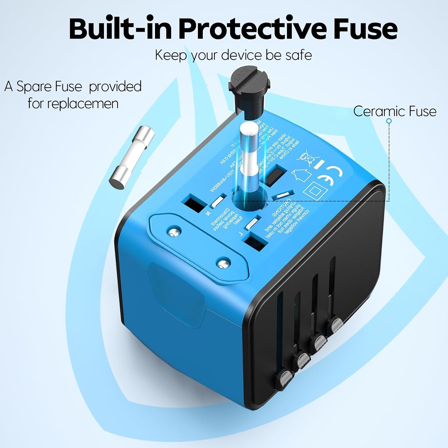 JMFONE Universal Travel Adapter, 2 USB-C & 2 USB-A Ports, 2500W AC Outlet - Image 4