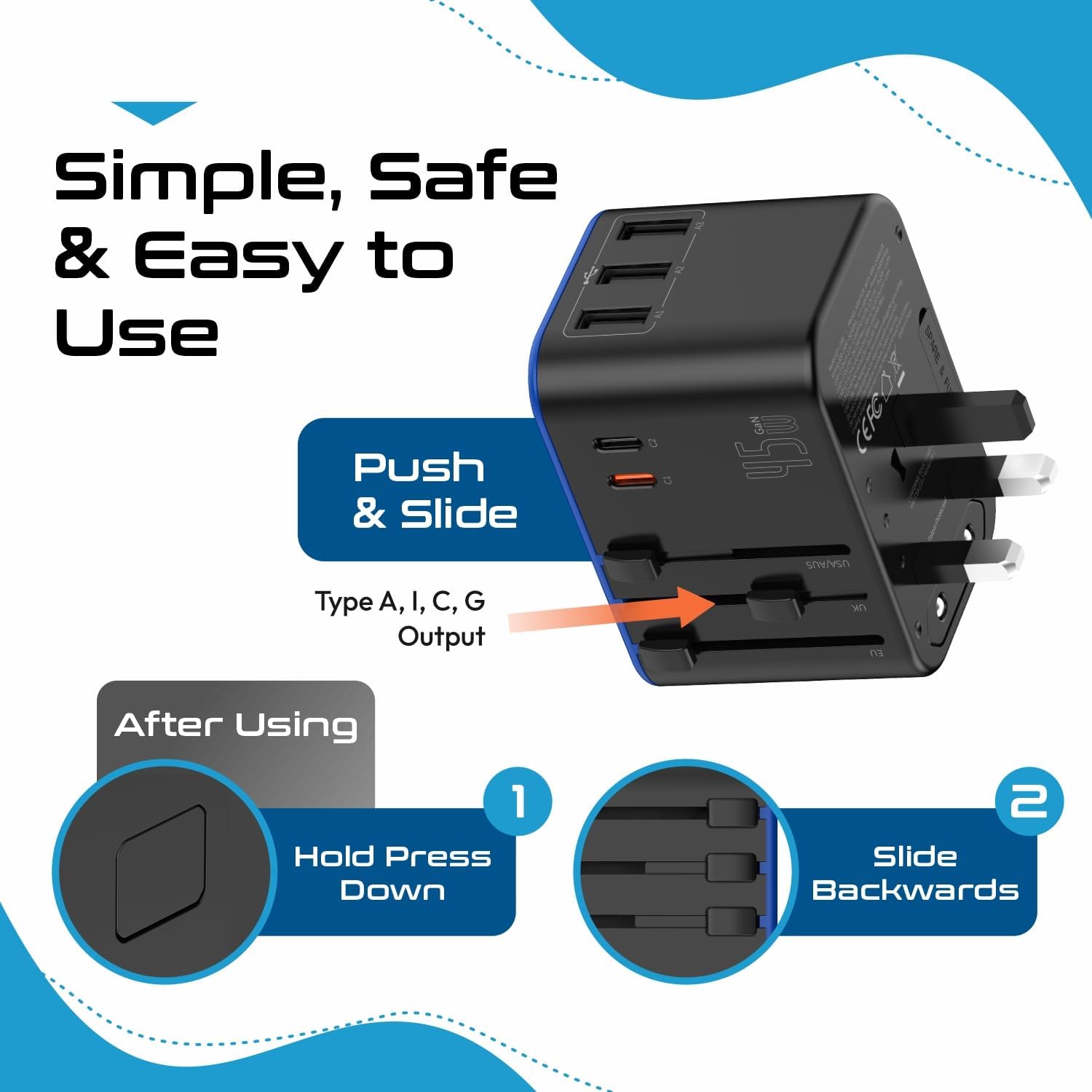 Ceptics 45W Universal Travel Adapter w/ 3 USB-A, 2 USB-C & Universal Input - Image 6
