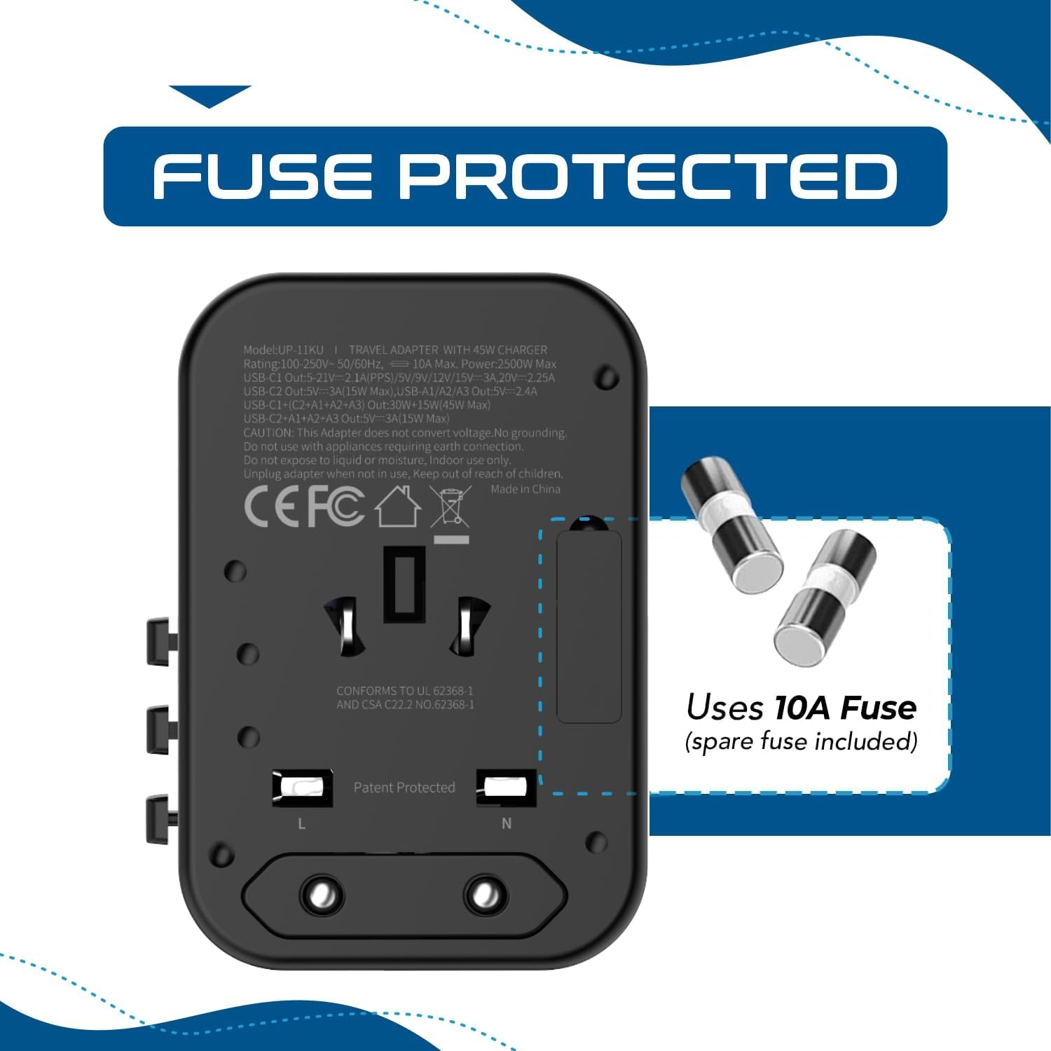 Ceptics 45W Universal Travel Adapter w/ 3 USB-A, 2 USB-C & Universal Input - Image 9