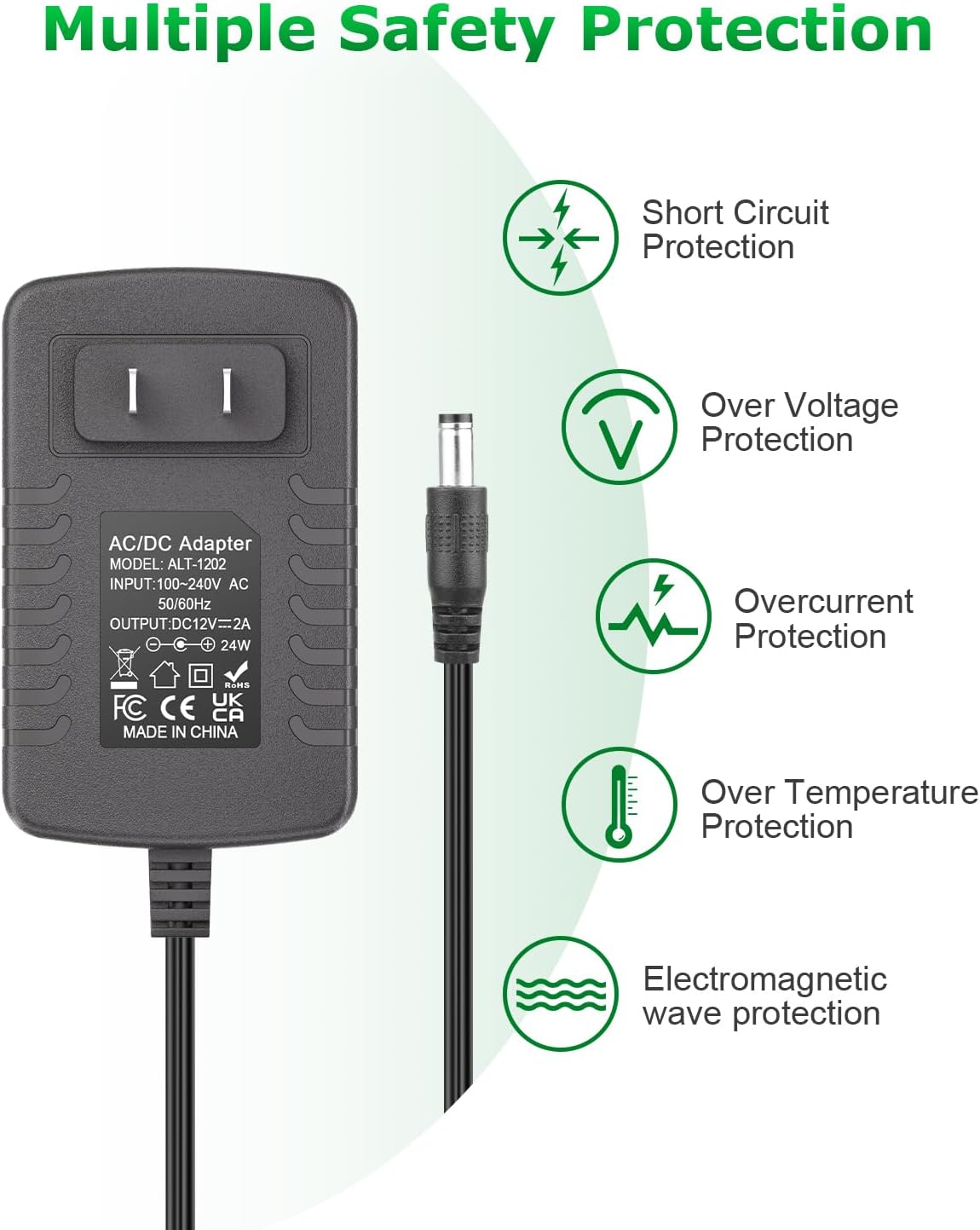 12V Power Supply 2A AC/DC Adapter 12Volt 2A Wall Charger Replacement - Image 6