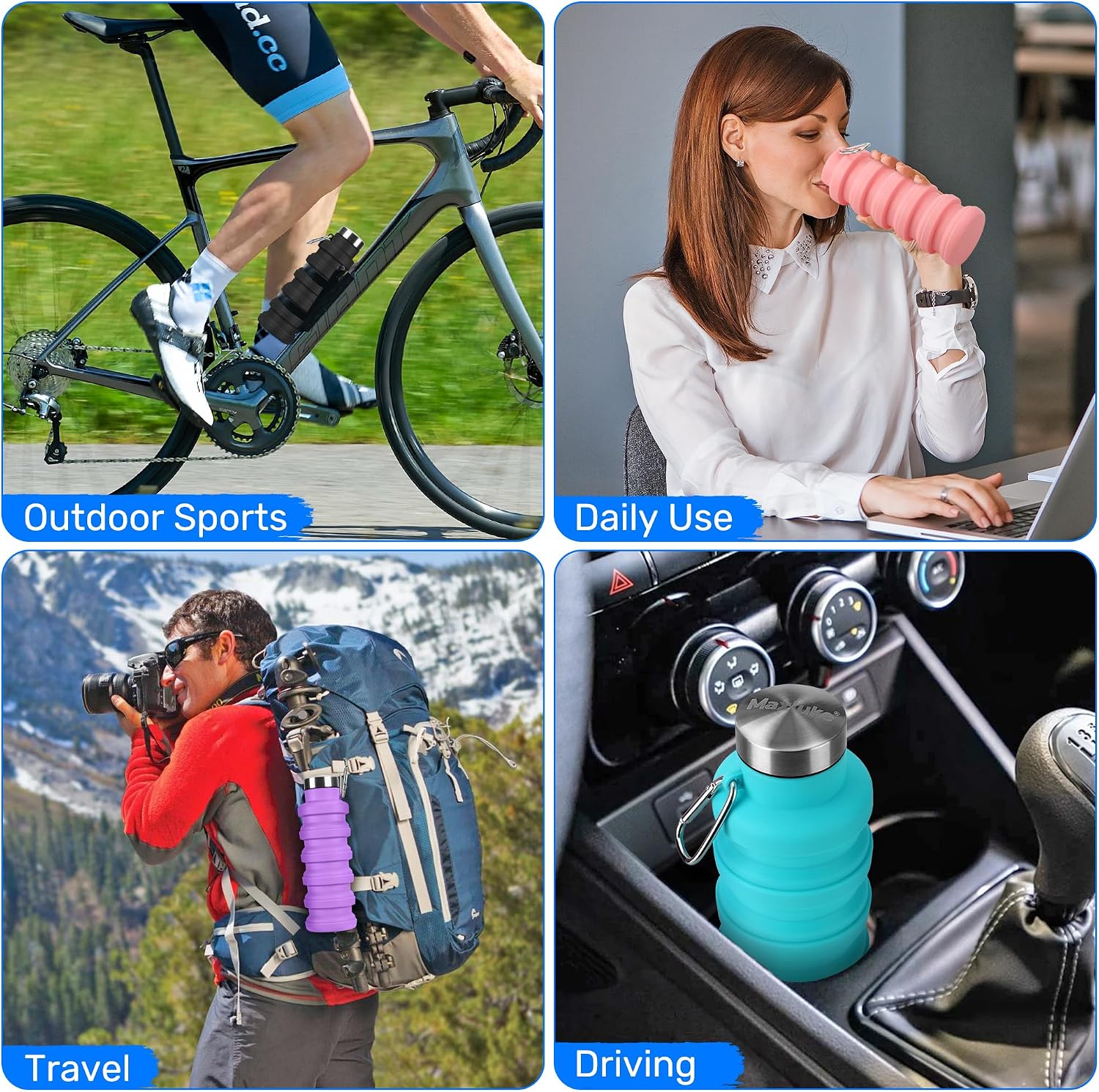 Collapsible Water Bottle, 16oz Portable Reusable Silicone Water Bottle with Carabiner for Gym, Travel, Camping, Hiking, Sports, Lightweight, BPA-Free, Leak-Proof, Foldable Design, Black - Image 8