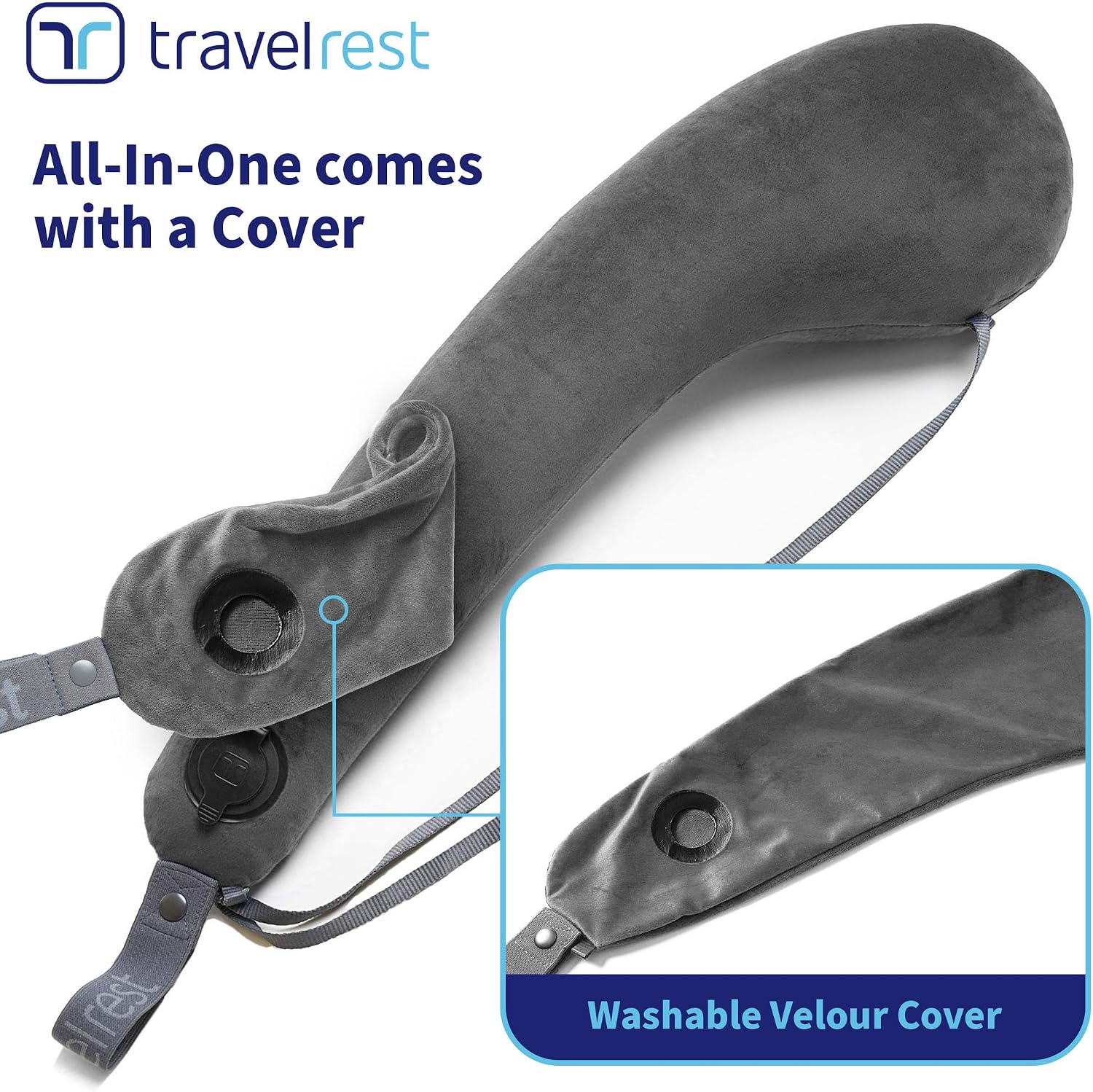 TRAVELREST All-in-One Travel Neck Support & Body Pillow - Grey - Image 2
